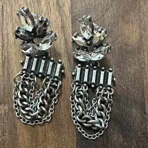 Silver Crystal Chain Layered Earrings